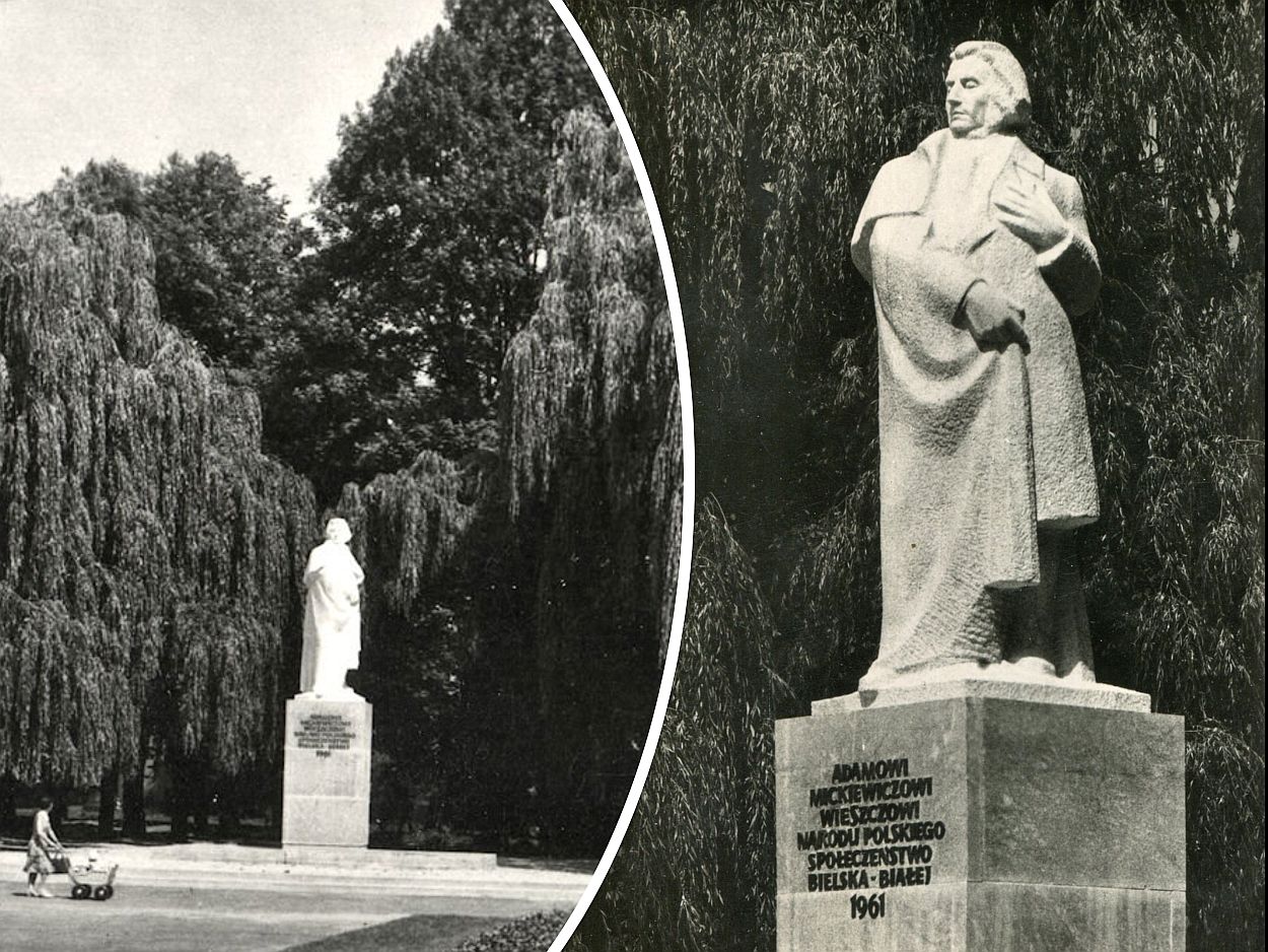 Pomnik Adama Mickiewicza na placu Obrońców Pokoju  - lata 60. 