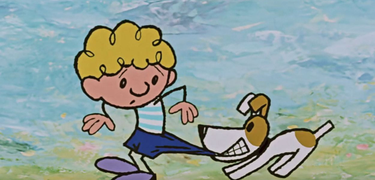 Kadr z filmu Reksio - pierwsza czołówka z roku 1967
