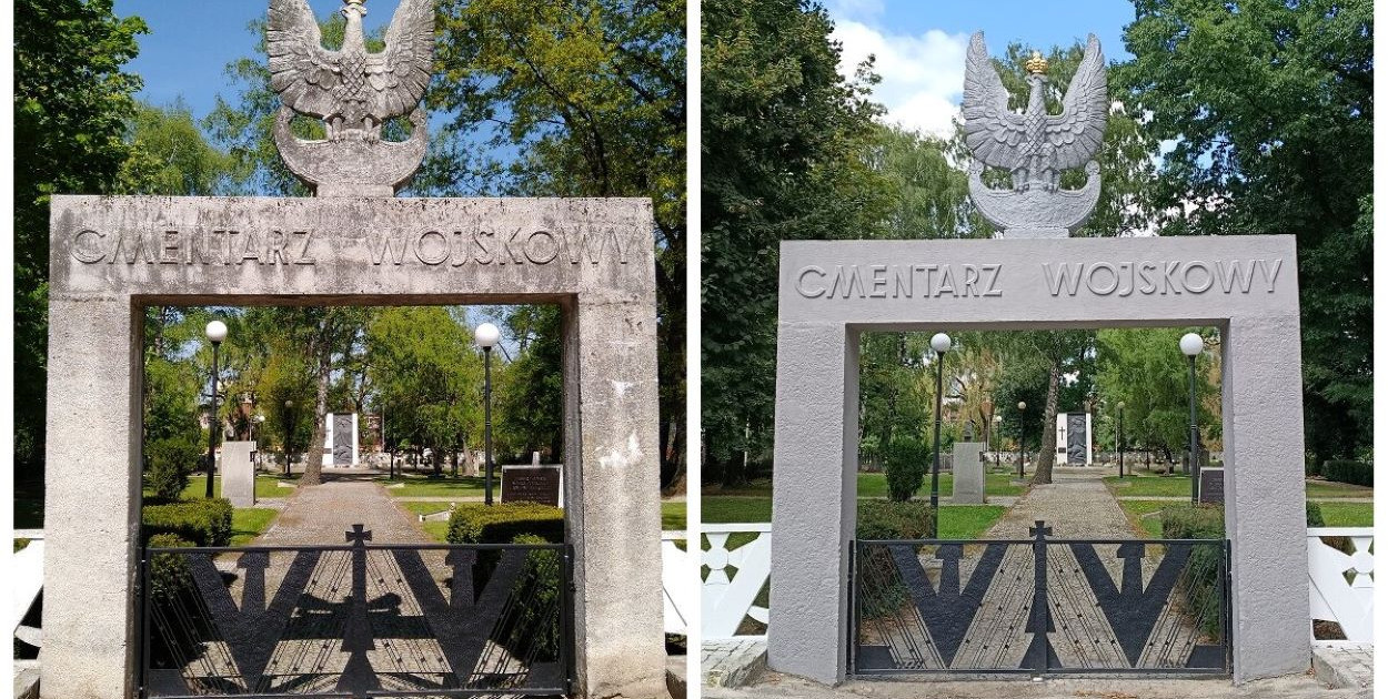 Brama i mur cmentarza wojskowego PRZED I PO