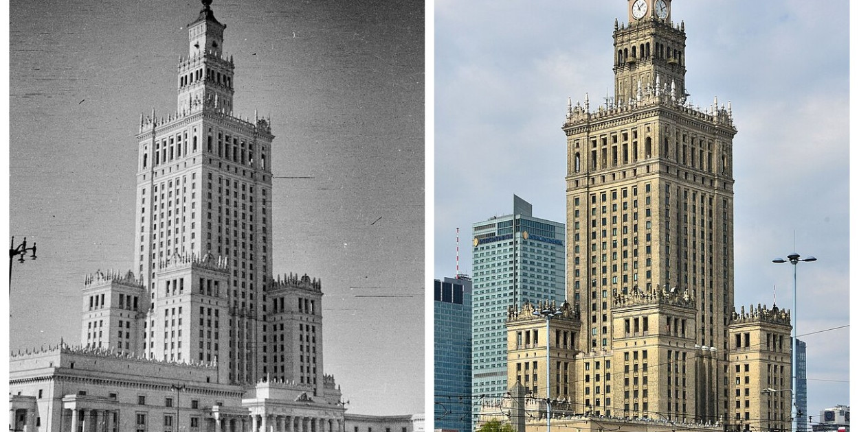 Pałac Kultury i Nauki z roku 1960 i 2019