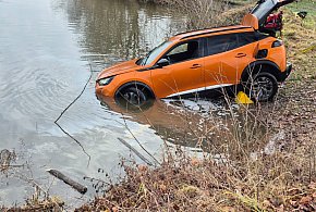 Samochód elektryczny wpadł do stawu w Dankowicach-22878