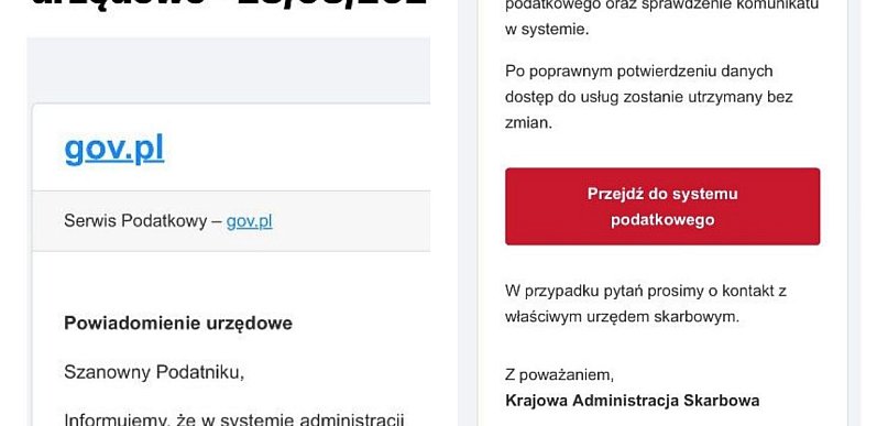 UWAGA: Oszuści podszywają się pod KAS i żądają potwierdzenia danych podatkowych