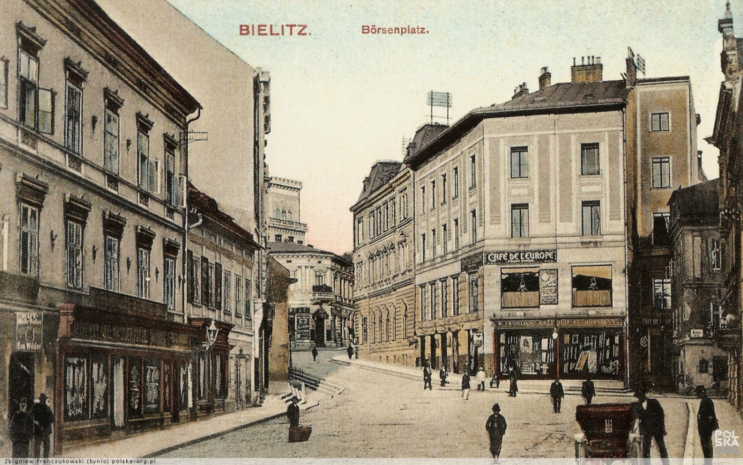 Widok na kawiarnię od strony placu Smolki - 1906 r. / fot. Monika Ćwikowska-Broda i Wiesław Ćwikowski: Bielsko-Biała i okolice - historia pocztówka pisana