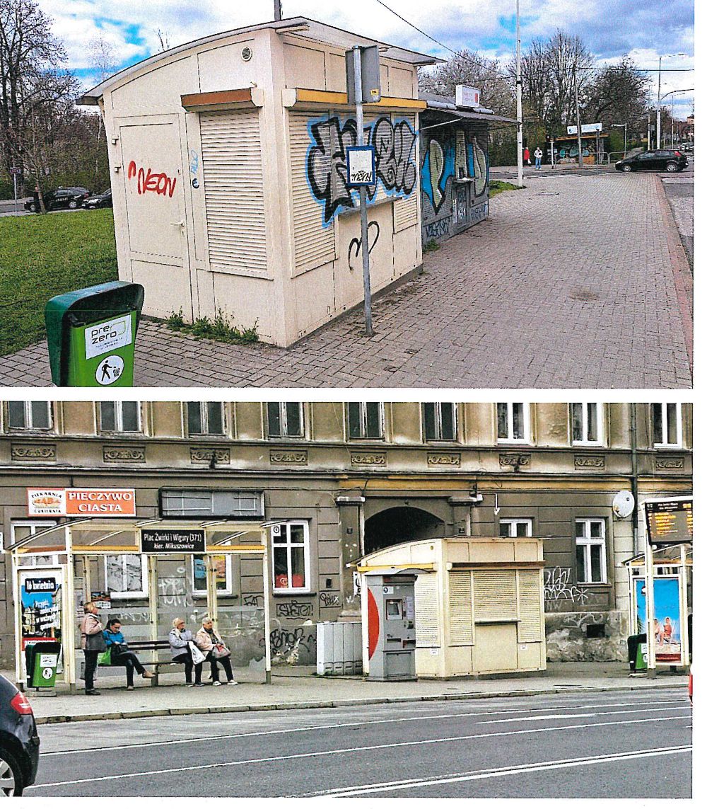 fot. Roman Matyja - niszczejące kioski ruchu na przystankach w Bielsku-Białej