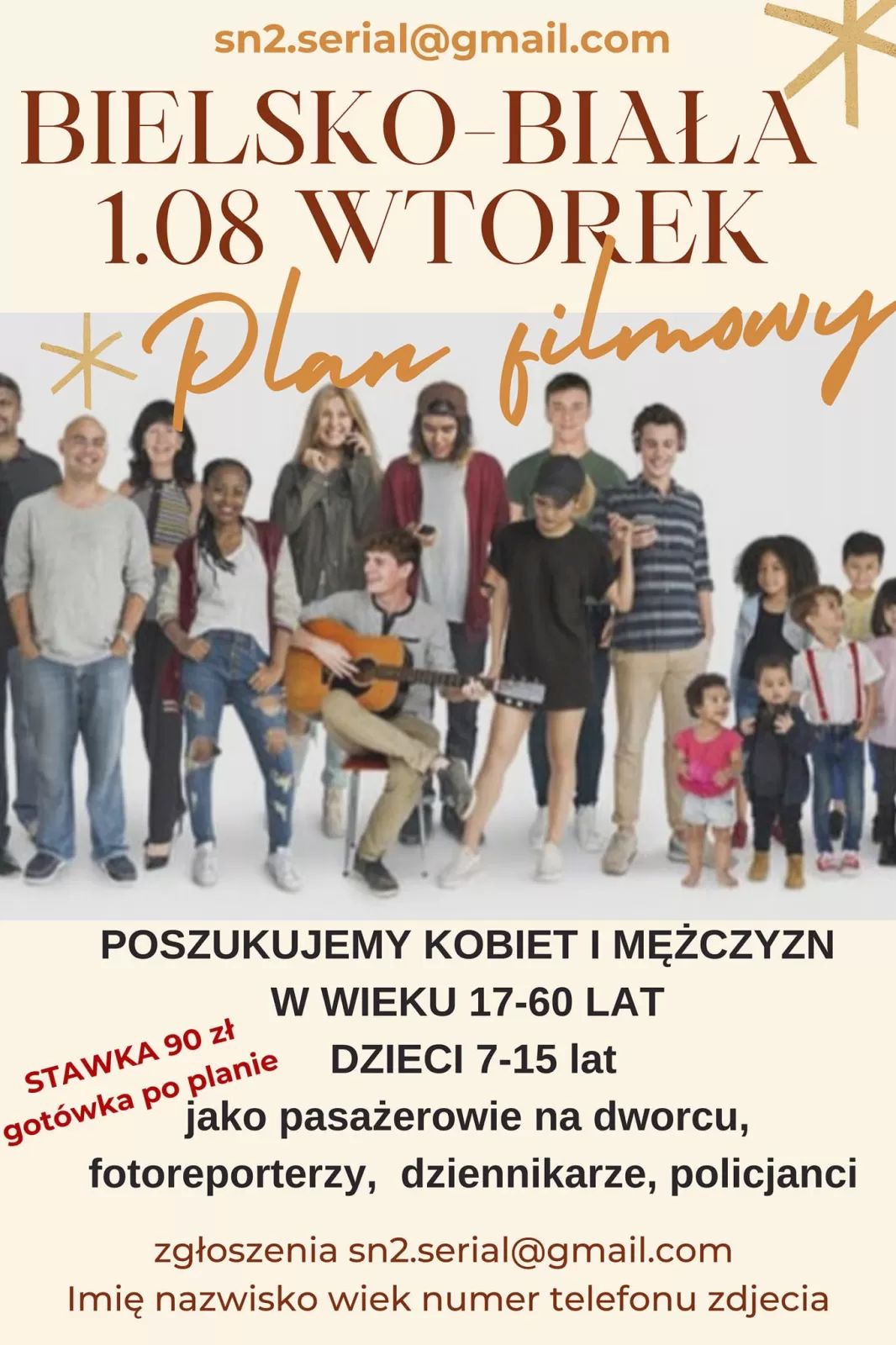 Plakat organizatora - Poszukiwani statyści do serialu Sługa narodu